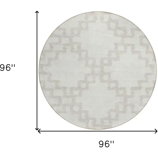 8' Ivory And Beige Round Geometric Washable Indoor Outdoor Area Rug Photo 3