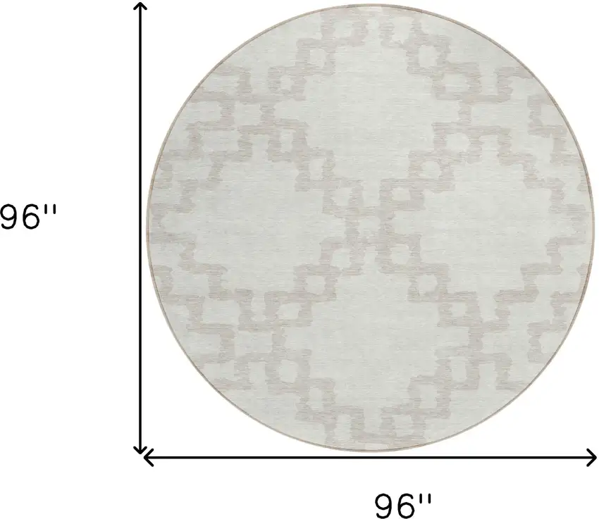 8' Ivory And Beige Round Geometric Washable Indoor Outdoor Area Rug Photo 3