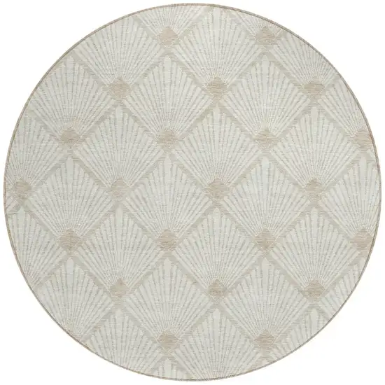 8' Ivory And Beige Round Geometric Washable Indoor Outdoor Area Rug Photo 6