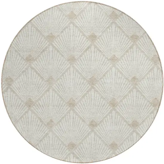 8' Ivory And Beige Round Geometric Washable Indoor Outdoor Area Rug Photo 2