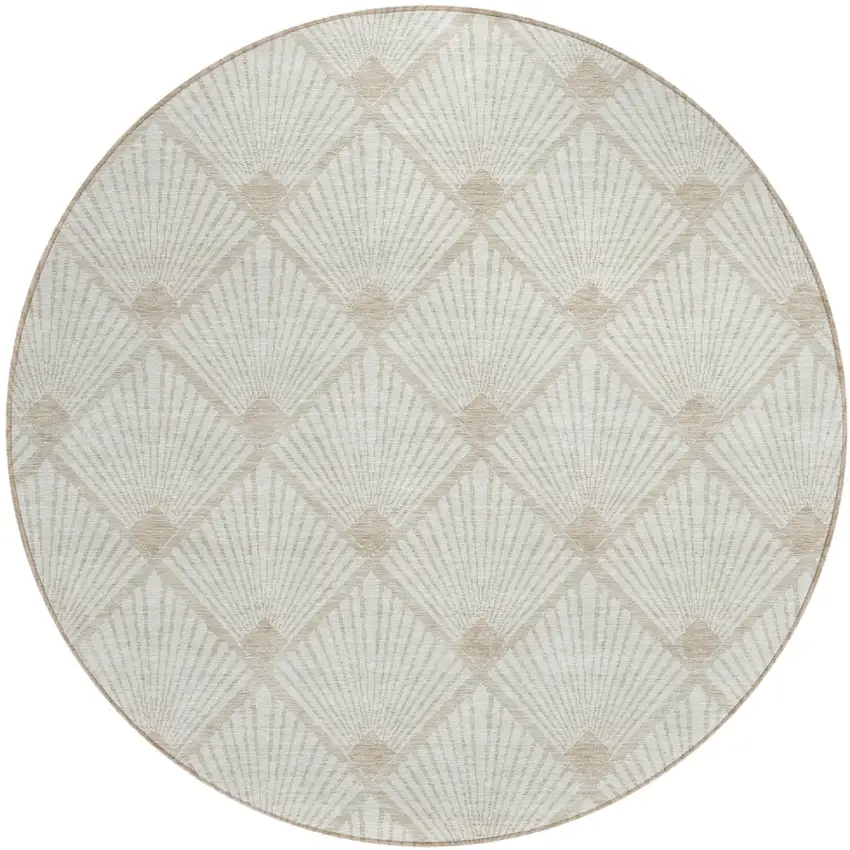 8' Ivory And Beige Round Geometric Washable Indoor Outdoor Area Rug Photo 2