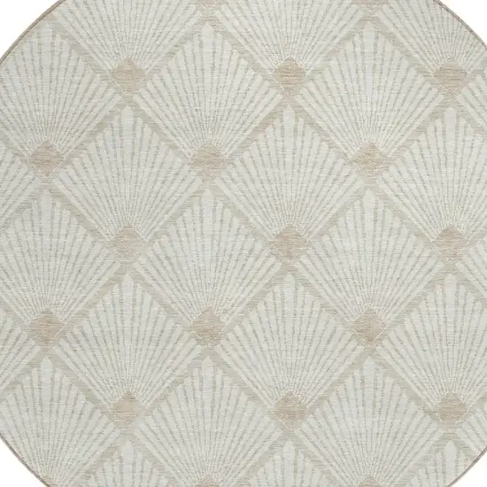 8' Ivory And Beige Round Geometric Washable Indoor Outdoor Area Rug Photo 5