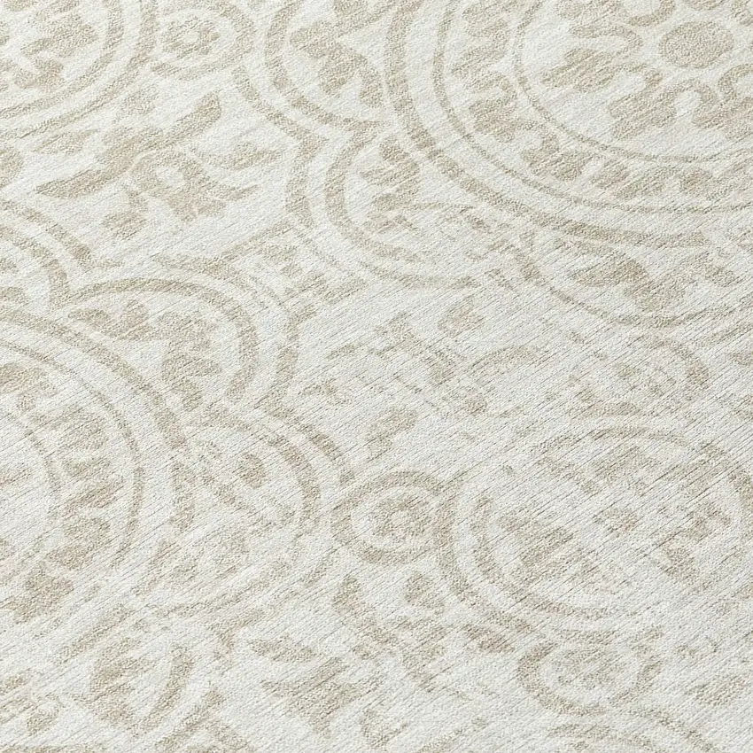 8' Ivory And Beige Round Medallion Washable Indoor Outdoor Area Rug Photo 9