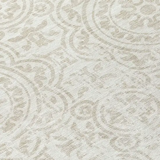 8' Ivory And Beige Round Medallion Washable Indoor Outdoor Area Rug Photo 9