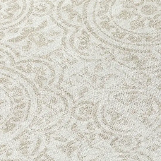 8' Ivory And Beige Round Medallion Washable Indoor Outdoor Area Rug Photo 9