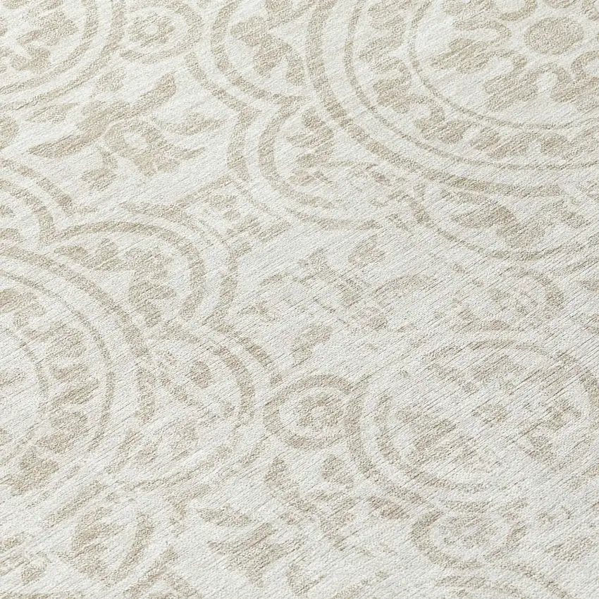 8' Ivory And Beige Round Medallion Washable Indoor Outdoor Area Rug Photo 9