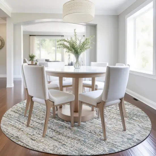 8' Ivory And Beige Round Moroccan Washable Indoor Outdoor Area Rug Photo 6