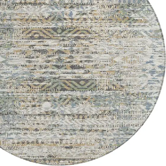 8' Ivory And Beige Round Moroccan Washable Indoor Outdoor Area Rug Photo 9