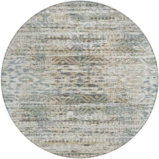 8' Ivory And Beige Round Moroccan Washable Indoor Outdoor Area Rug Photo 1