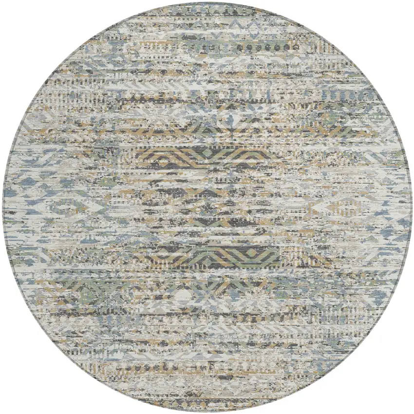 8' Ivory And Beige Round Moroccan Washable Indoor Outdoor Area Rug Photo 1