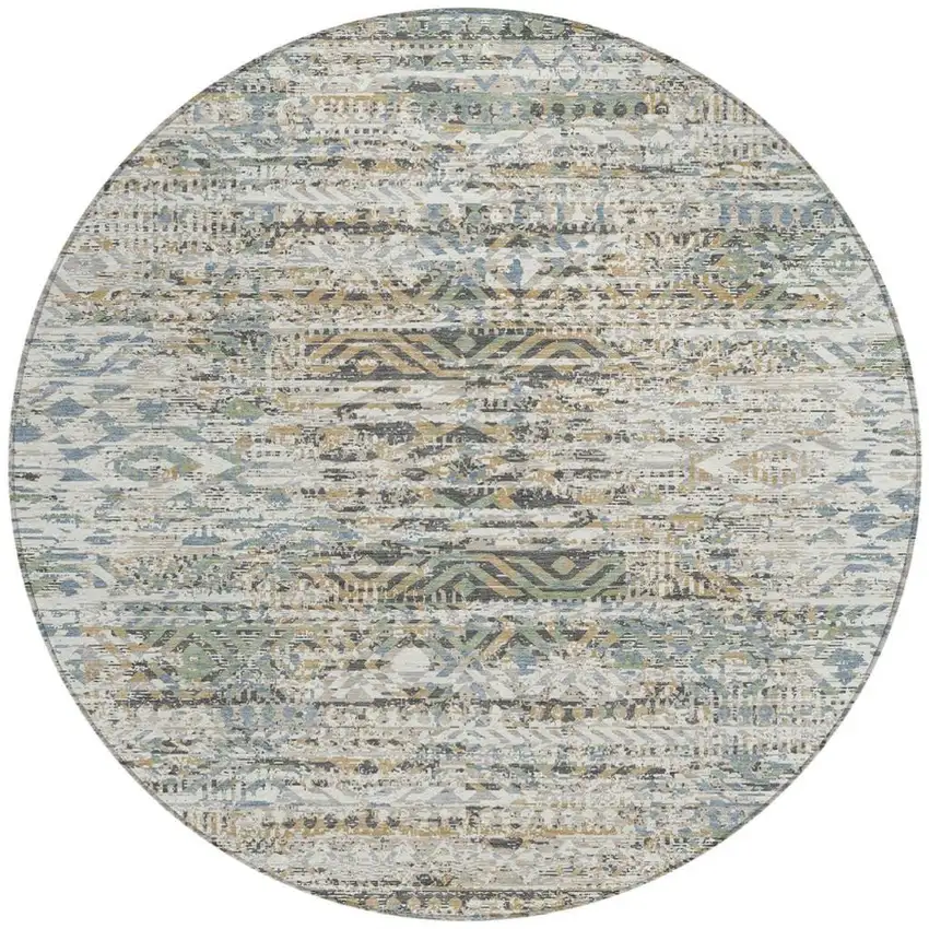 8' Ivory And Beige Round Moroccan Washable Indoor Outdoor Area Rug Photo 3