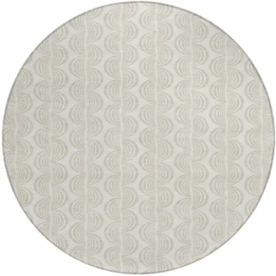 8' Ivory And Beige Round Ogee Washable Indoor Outdoor Area Rug Photo 2