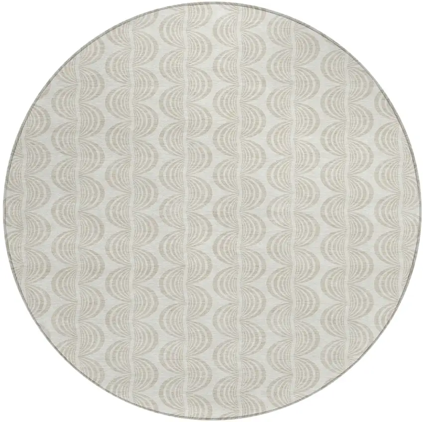 8' Ivory And Beige Round Ogee Washable Indoor Outdoor Area Rug Photo 2
