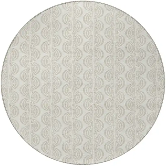 8' Ivory And Beige Round Ogee Washable Indoor Outdoor Area Rug Photo 6