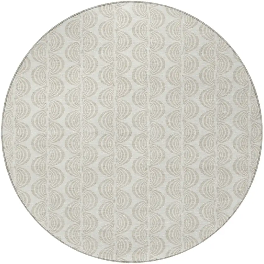 8' Ivory And Beige Round Ogee Washable Indoor Outdoor Area Rug Photo 6