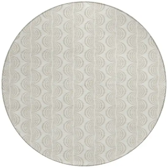8' Ivory And Beige Round Ogee Washable Indoor Outdoor Area Rug Photo 5