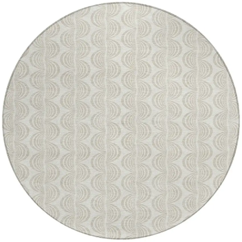8' Ivory And Beige Round Ogee Washable Indoor Outdoor Area Rug Photo 5