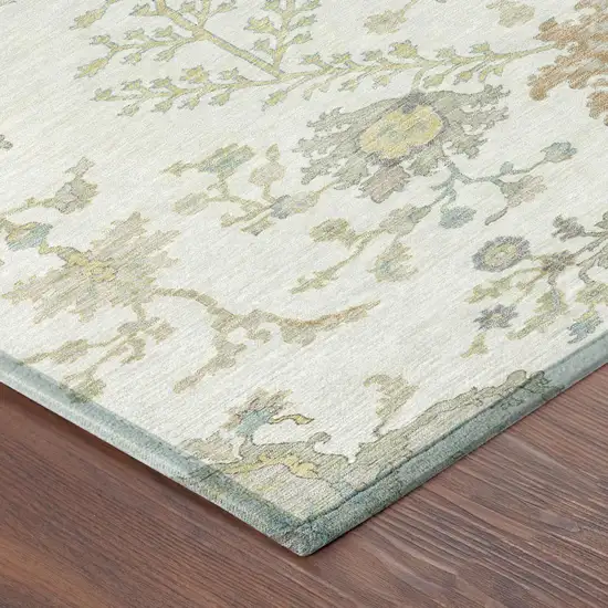8' Ivory And Beige Round Oriental Washable Indoor Outdoor Area Rug Photo 6