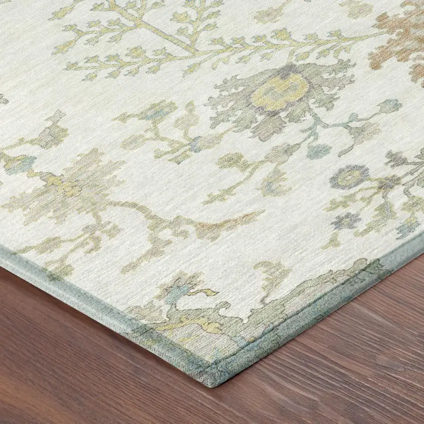 8' Ivory And Beige Round Oriental Washable Indoor Outdoor Area Rug Photo 6
