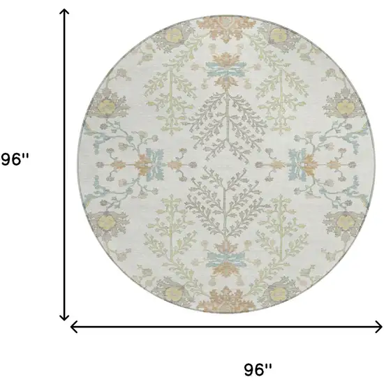 8' Ivory And Beige Round Oriental Washable Indoor Outdoor Area Rug Photo 8