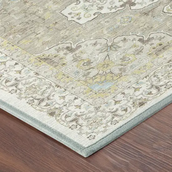 8' Ivory And Beige Round Oriental Washable Indoor Outdoor Area Rug Photo 3