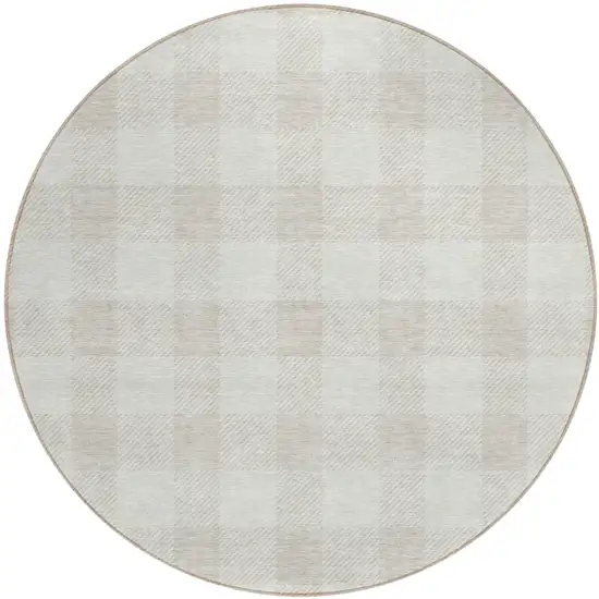 8' Ivory And Beige Round Plaid Washable Indoor Outdoor Area Rug Photo 2