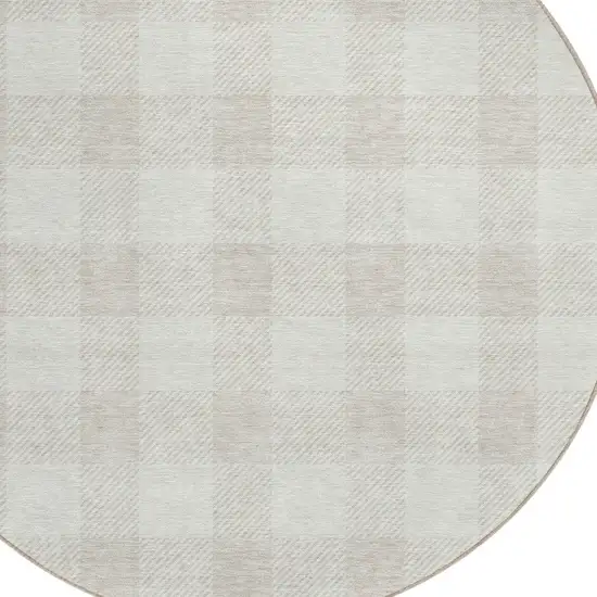 8' Ivory And Beige Round Plaid Washable Indoor Outdoor Area Rug Photo 6