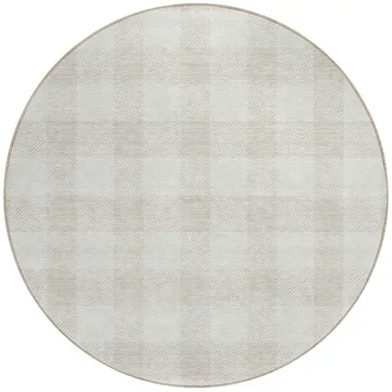 8' Ivory And Beige Round Plaid Washable Indoor Outdoor Area Rug Photo 7