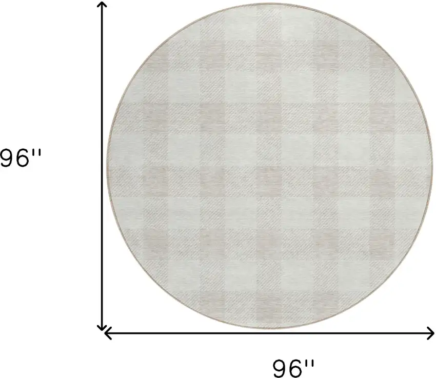 8' Ivory And Beige Round Plaid Washable Indoor Outdoor Area Rug Photo 3