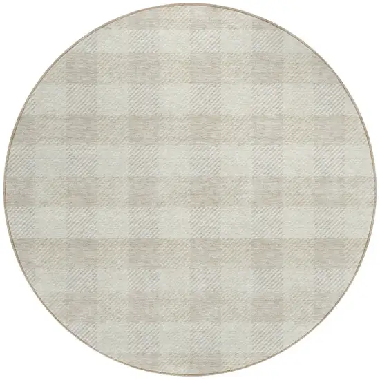 8' Ivory And Beige Round Plaid Washable Indoor Outdoor Area Rug Photo 5