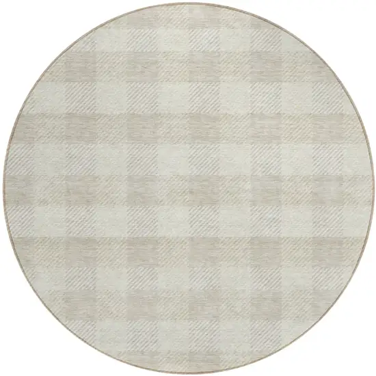 8' Ivory And Beige Round Plaid Washable Indoor Outdoor Area Rug Photo 2