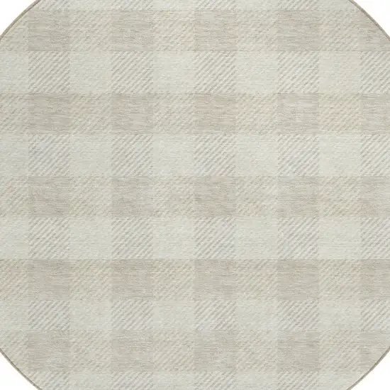 8' Ivory And Beige Round Plaid Washable Indoor Outdoor Area Rug Photo 4