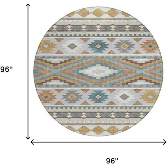 8' Ivory And Beige Round Southwestern Washable Indoor Outdoor Area Rug Photo 8