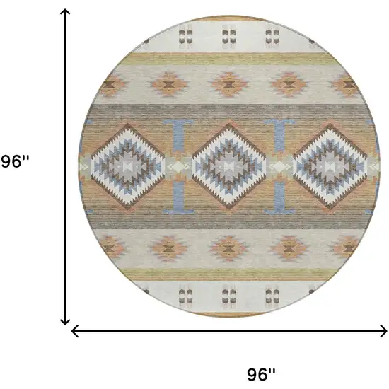 8' Ivory And Beige Round Southwestern Washable Indoor Outdoor Area Rug Photo 8