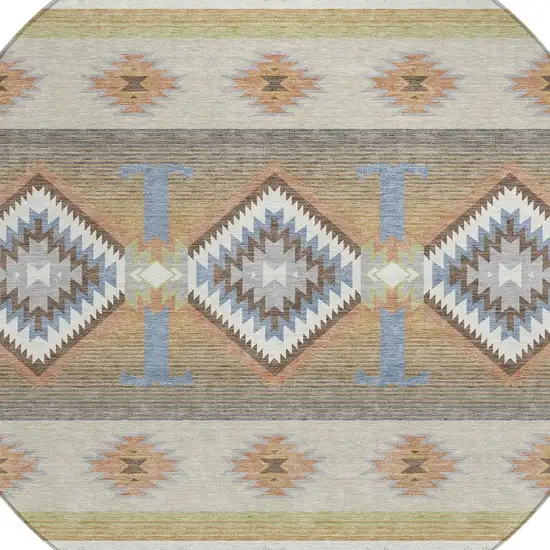 8' Ivory And Beige Round Southwestern Washable Indoor Outdoor Area Rug Photo 3