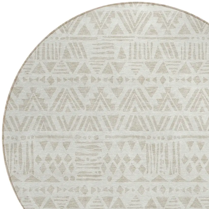 8' Ivory And Beige Round Southwestern Washable Indoor Outdoor Area Rug Photo 4
