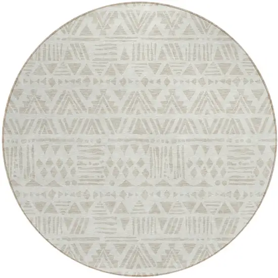 8' Ivory And Beige Round Southwestern Washable Indoor Outdoor Area Rug Photo 2