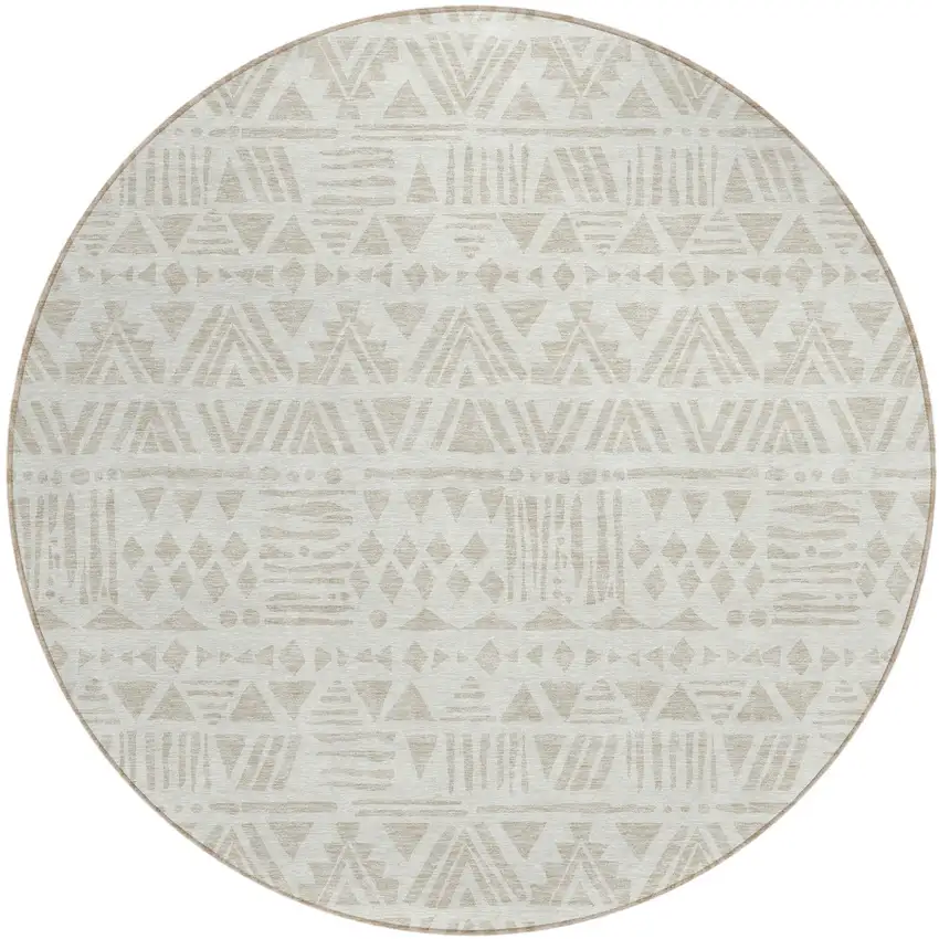 8' Ivory And Beige Round Southwestern Washable Indoor Outdoor Area Rug Photo 2