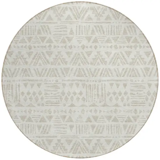 8' Ivory And Beige Round Southwestern Washable Indoor Outdoor Area Rug Photo 5
