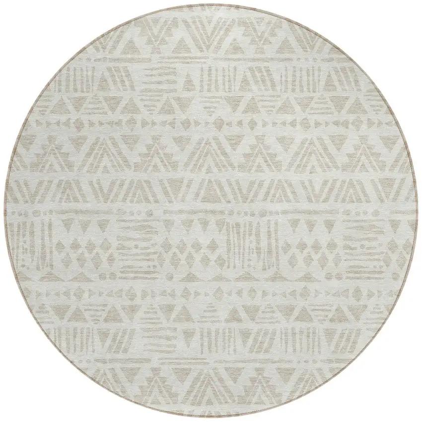 8' Ivory And Beige Round Southwestern Washable Indoor Outdoor Area Rug Photo 5