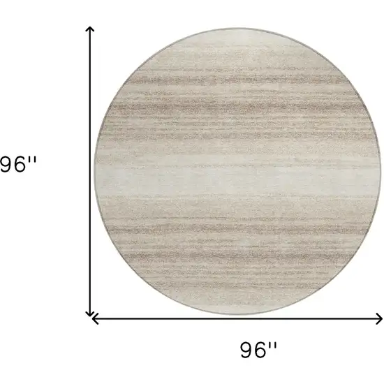 8' Ivory And Beige Round Striped Washable Indoor Outdoor Area Rug Photo 3