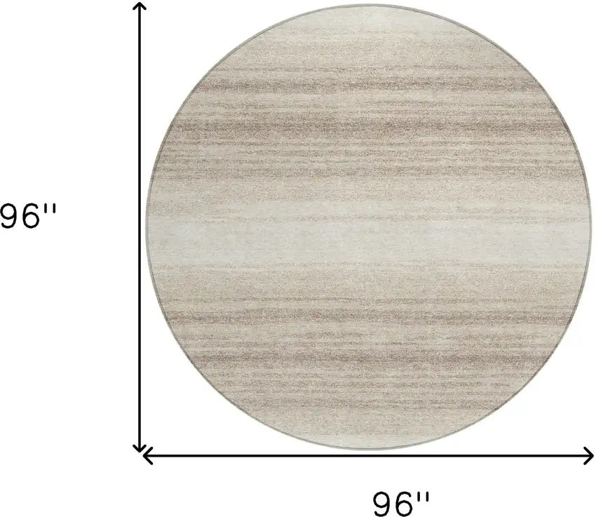 8' Ivory And Beige Round Striped Washable Indoor Outdoor Area Rug Photo 3