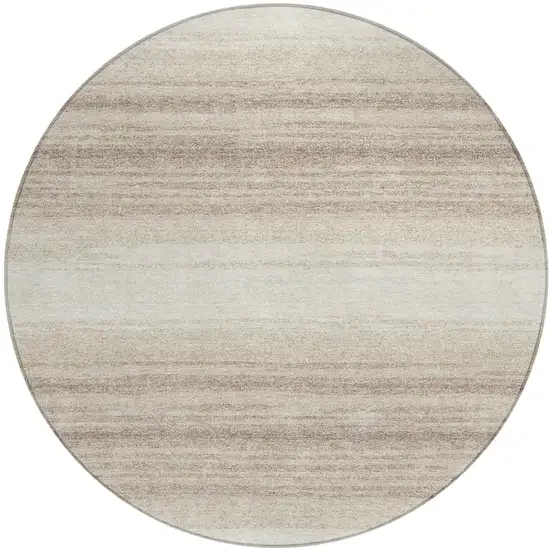 8' Ivory And Beige Round Striped Washable Indoor Outdoor Area Rug Photo 2