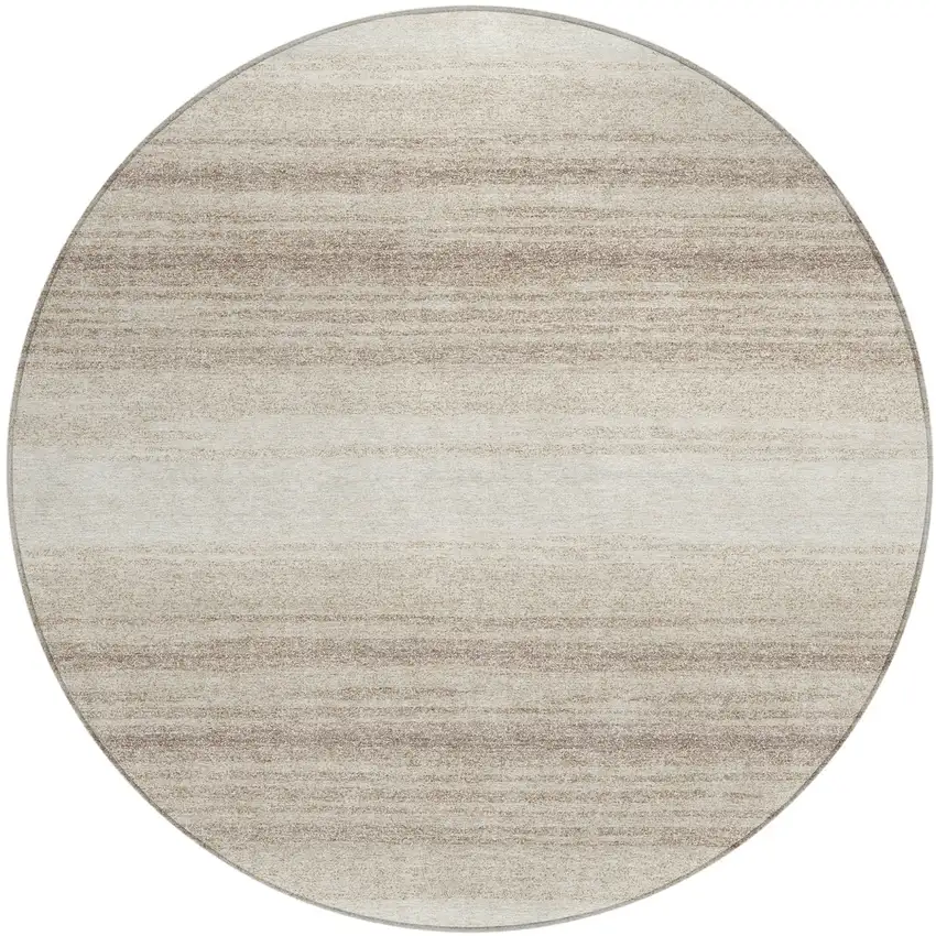 8' Ivory And Beige Round Striped Washable Indoor Outdoor Area Rug Photo 2