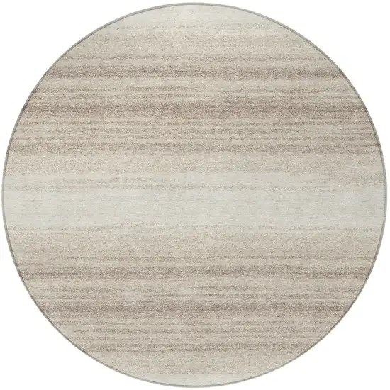 8' Ivory And Beige Round Striped Washable Indoor Outdoor Area Rug Photo 4