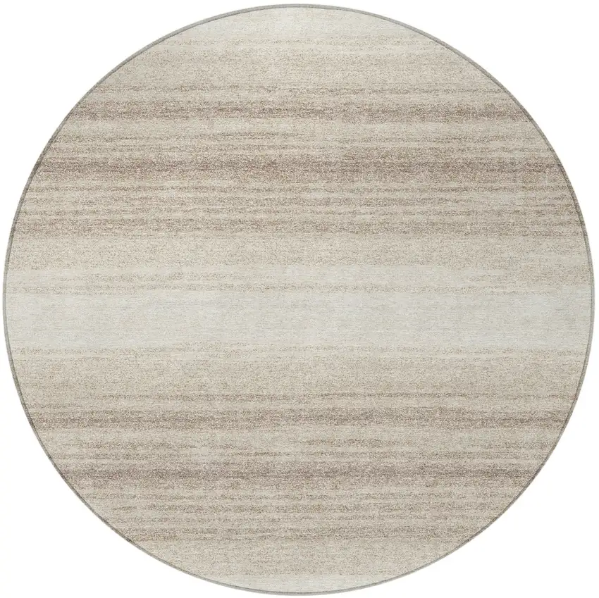 8' Ivory And Beige Round Striped Washable Indoor Outdoor Area Rug Photo 4