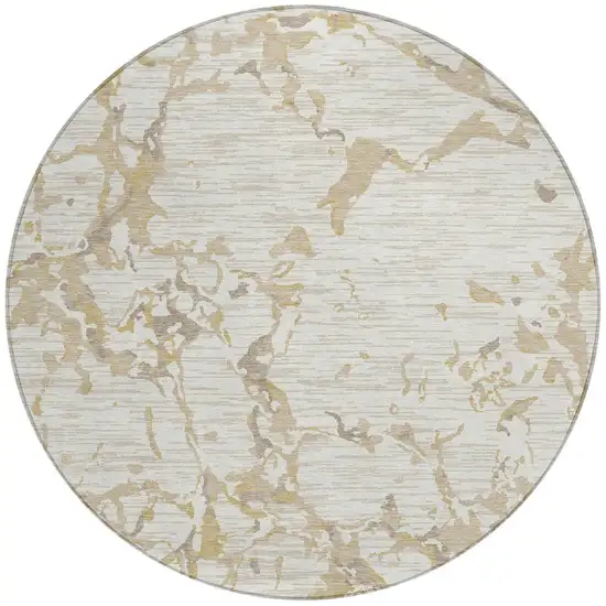 8' Ivory And Beige Round Striped Washable Indoor Outdoor Area Rug Photo 6