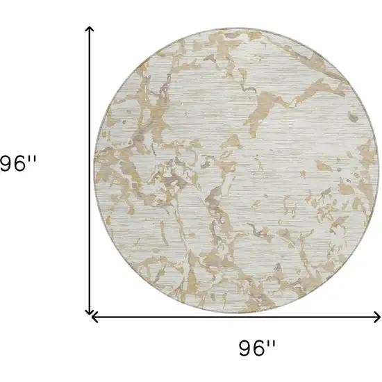 8' Ivory And Beige Round Striped Washable Indoor Outdoor Area Rug Photo 9