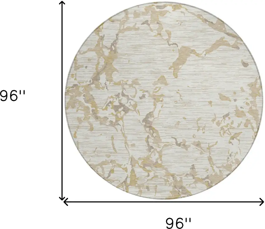 8' Ivory And Beige Round Striped Washable Indoor Outdoor Area Rug Photo 9