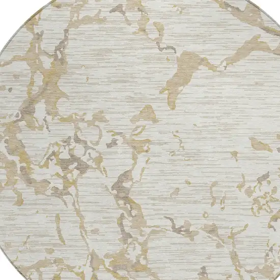 8' Ivory And Beige Round Striped Washable Indoor Outdoor Area Rug Photo 5